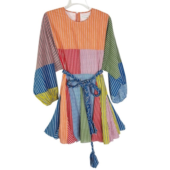 NWT Rhode Ella Cotton Patchwork Pinstripe Minidress Size S - Picture 7 of 16